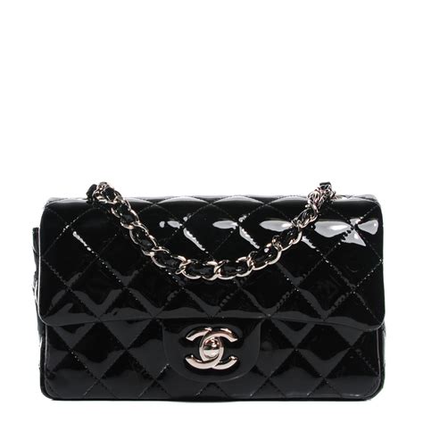 CHANEL Patent Quilted Mini Rectangular Flap Black